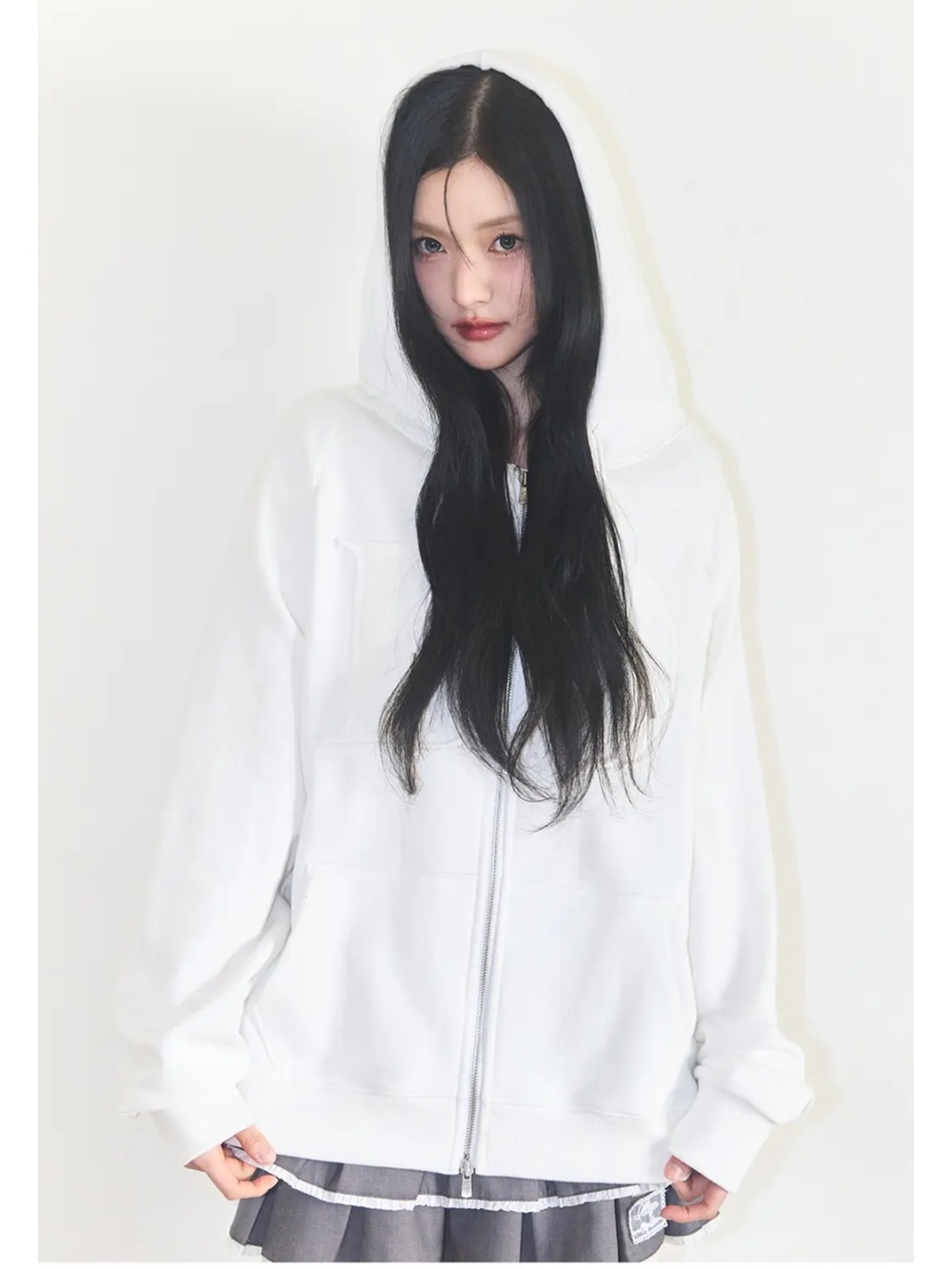 White Zip-Up Hoodie with Embroidered Logo